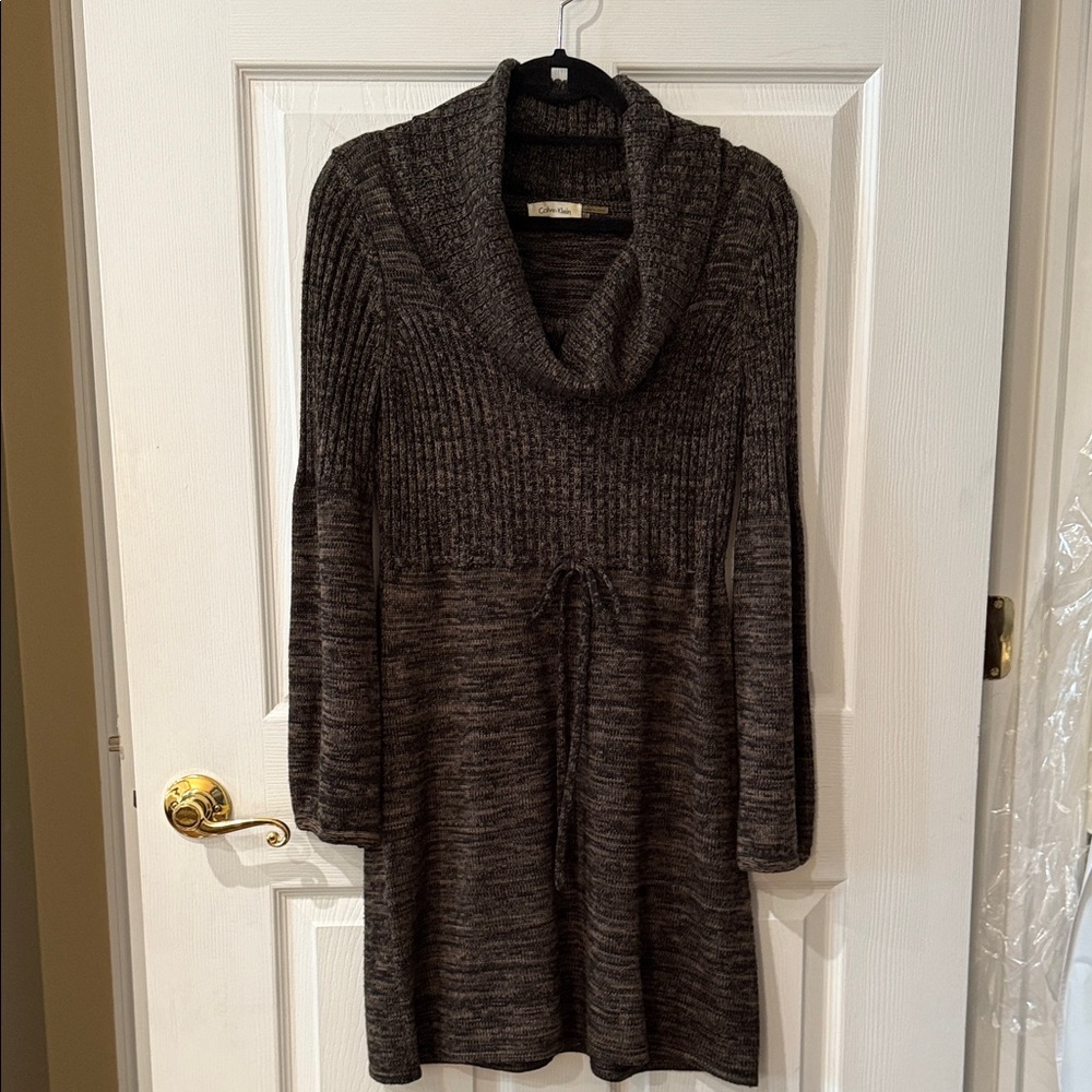 Calvin Klein Brown Tweed Cowl Neck Sweater Dress